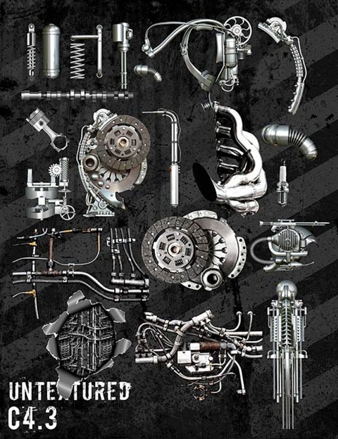 仿蒸汽朋克破损颓废机械零件样式图案笔刷&PSD素材 (6)